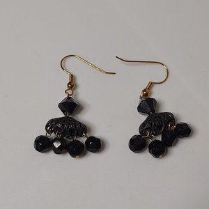 Black Glass Bead Dangle Earrings